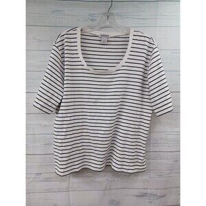 Chicos Womens Striped Shirt Top Short Sleeve White Black Sz 3 Casual Top